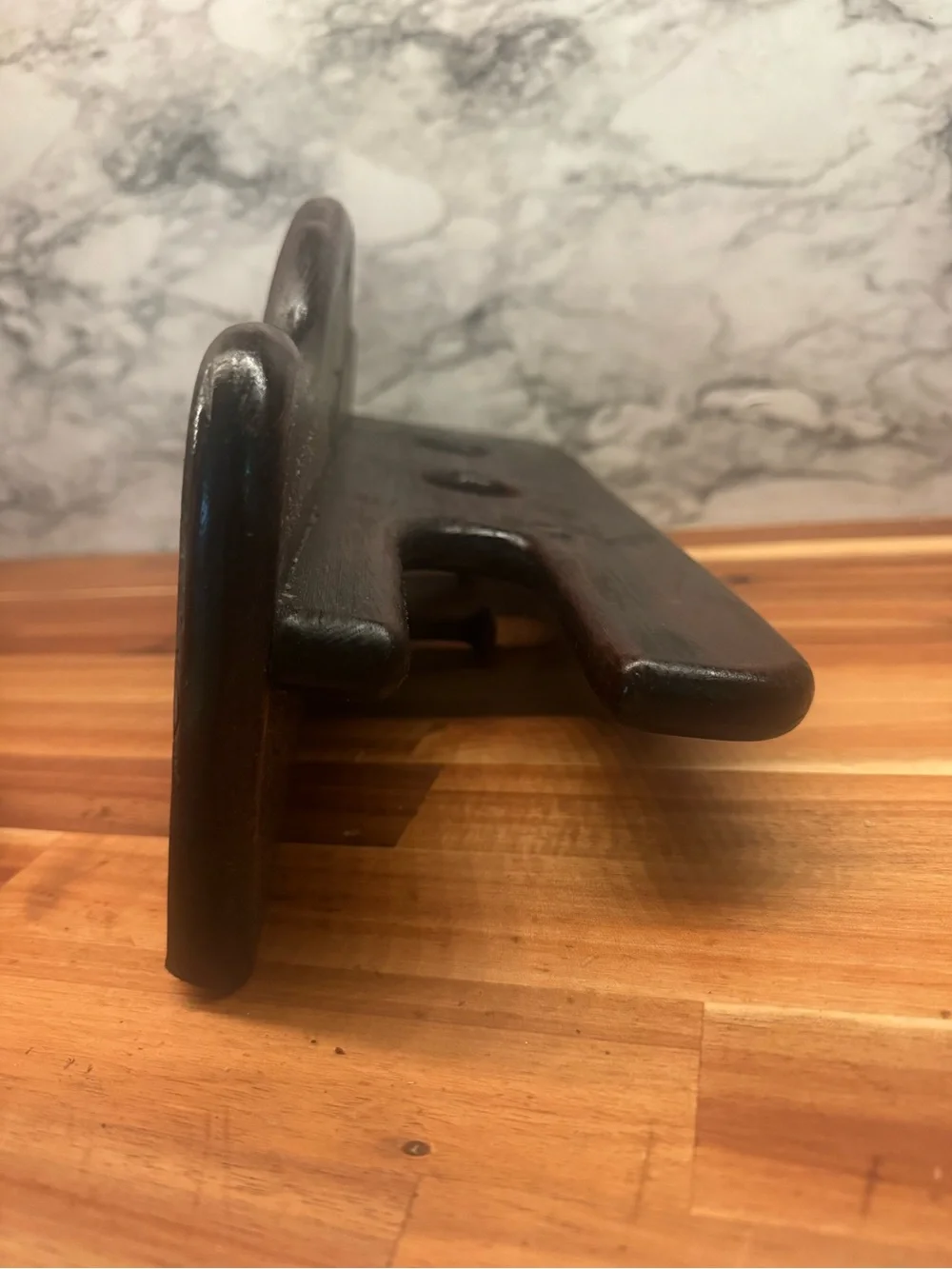 Wood Wall Shelf with Pegs in Dark Brown